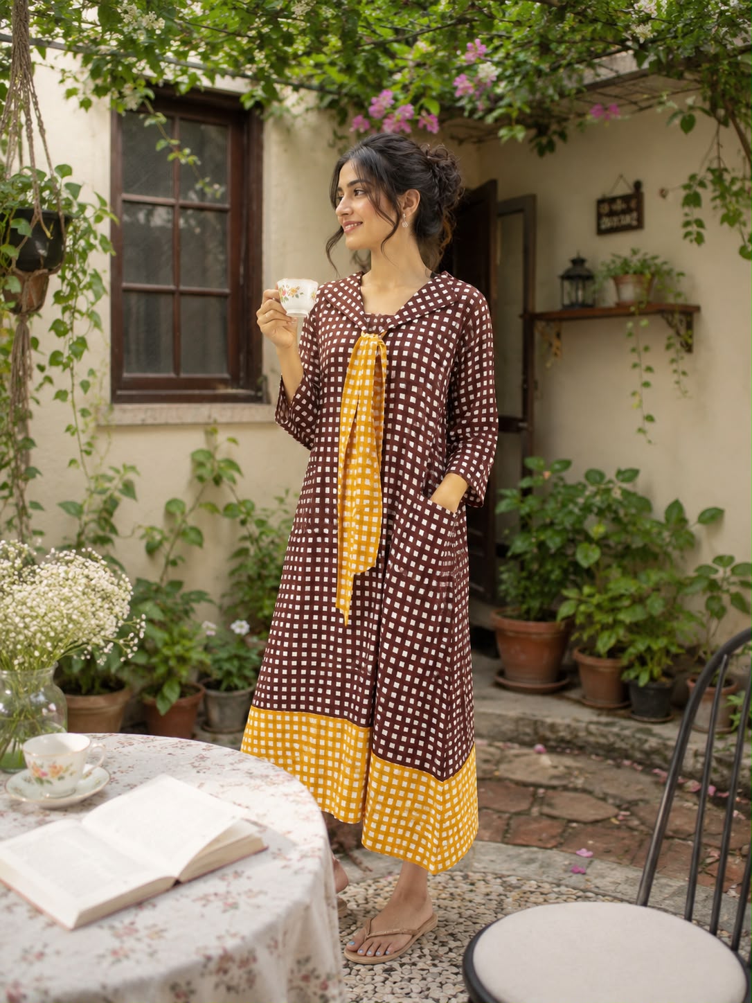 Brown gingham dress