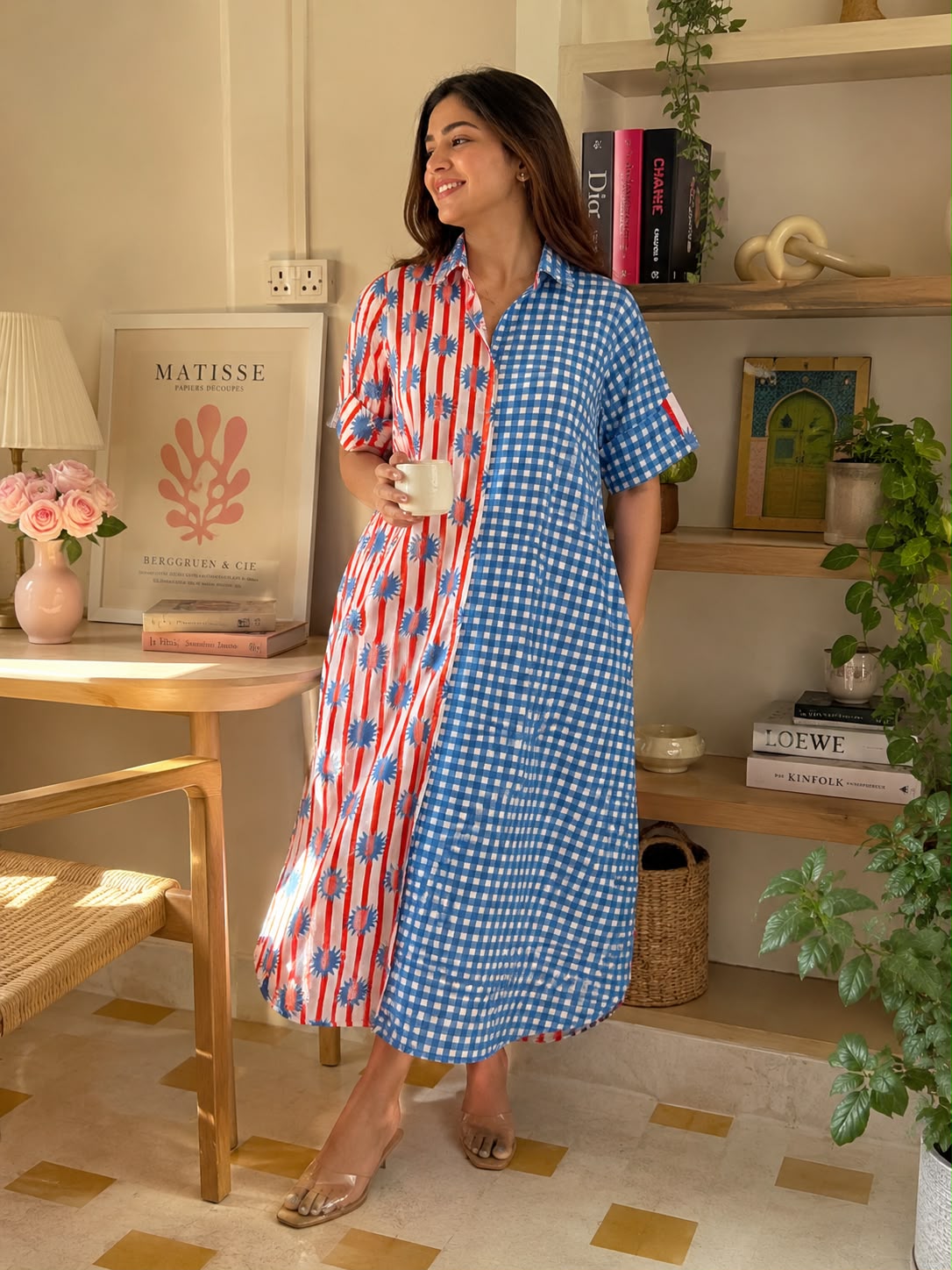 Dual Gingham Shirt Dress