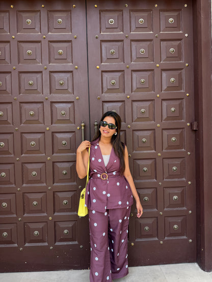 Brown Polka Dot Blazer Set