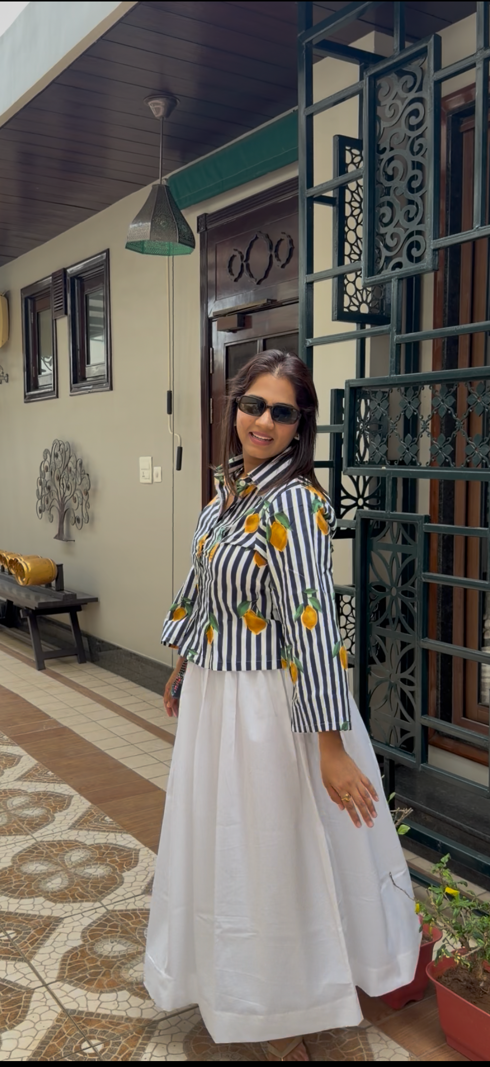 Lemon top and white skirt set