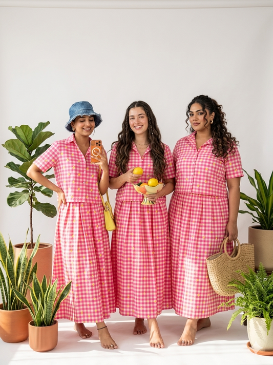 Gingham Lemon Skirt Set