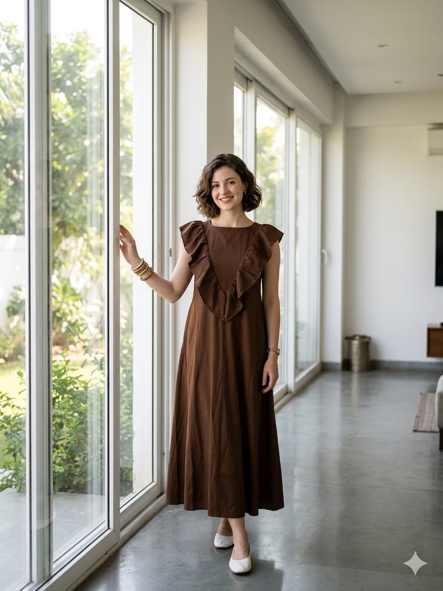 Brown Ruffle Dress