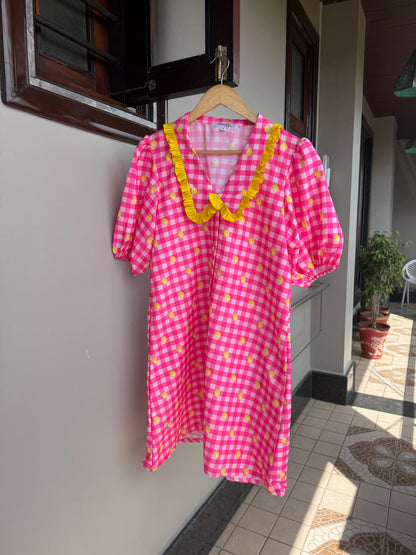 Lemon Gingham Frill Dress
