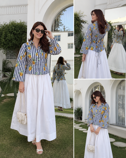 Lemon top and white skirt set