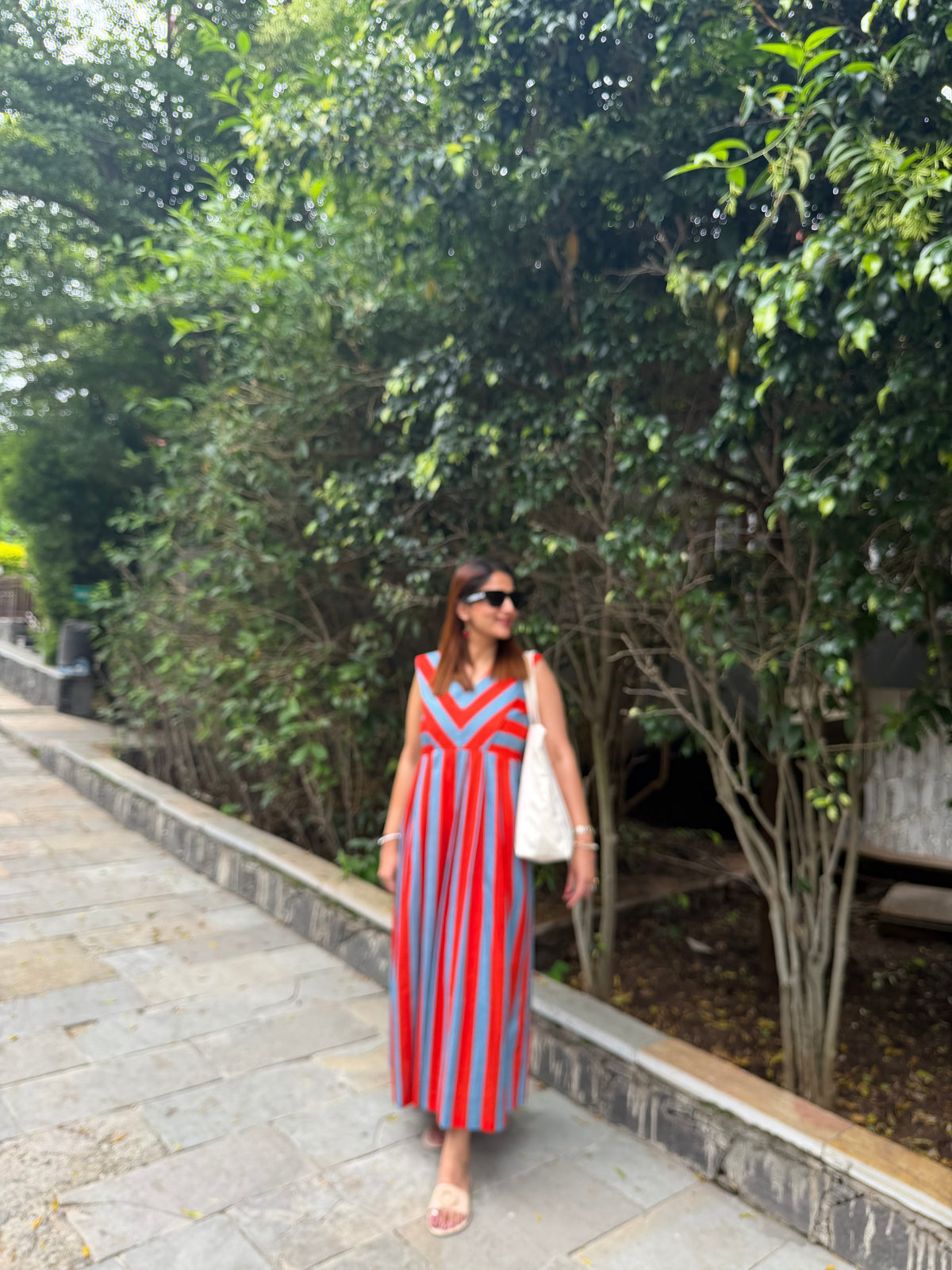 Red and blue stripes dress