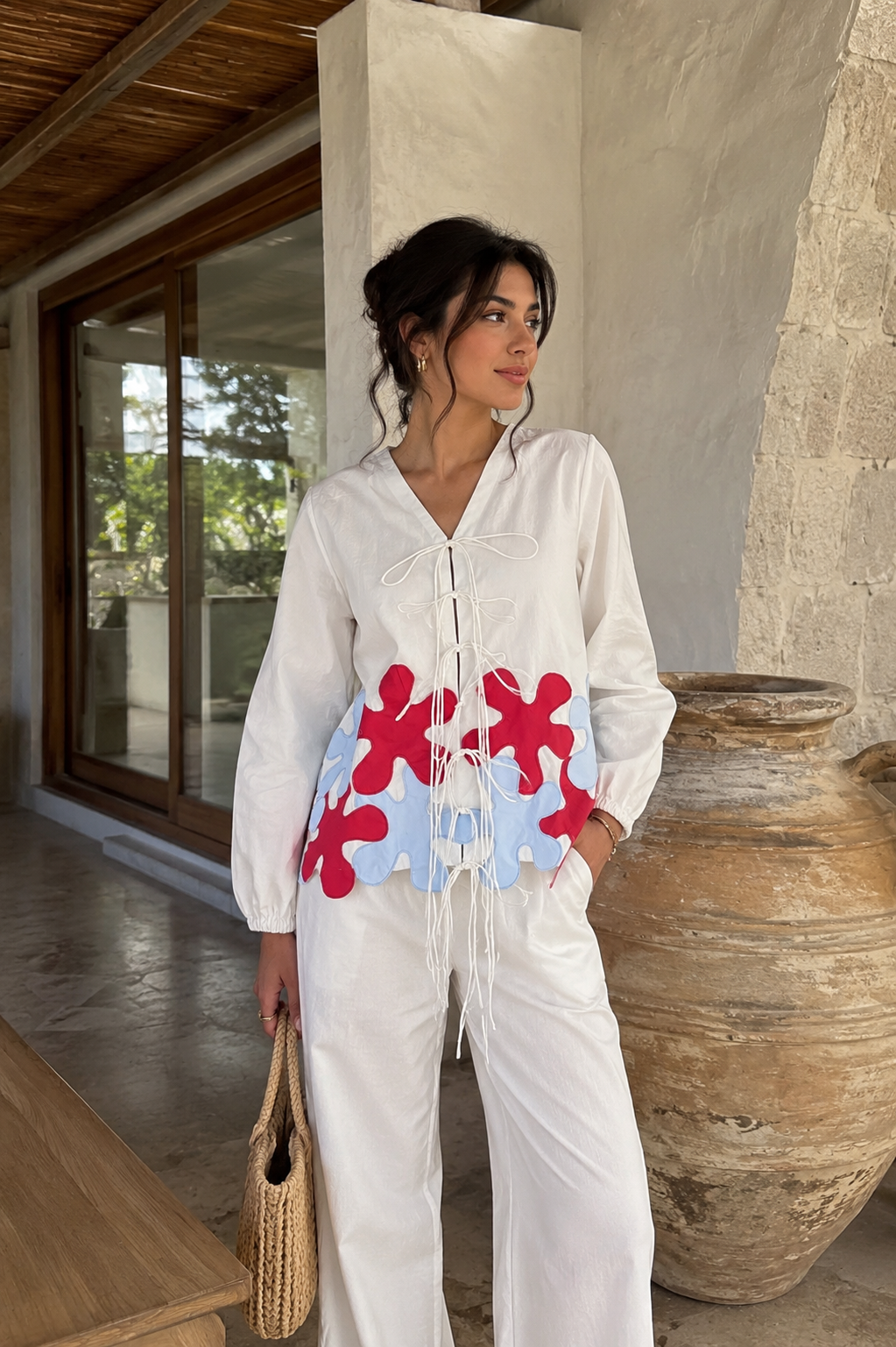 White flower patch top