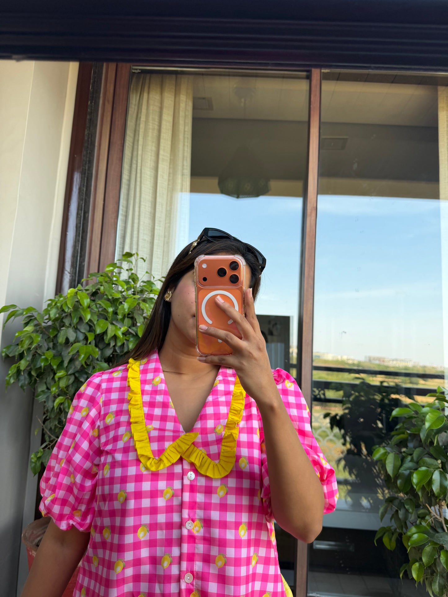 Lemon Gingham Frill Dress