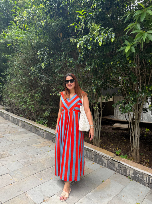 Red and blue stripes dress