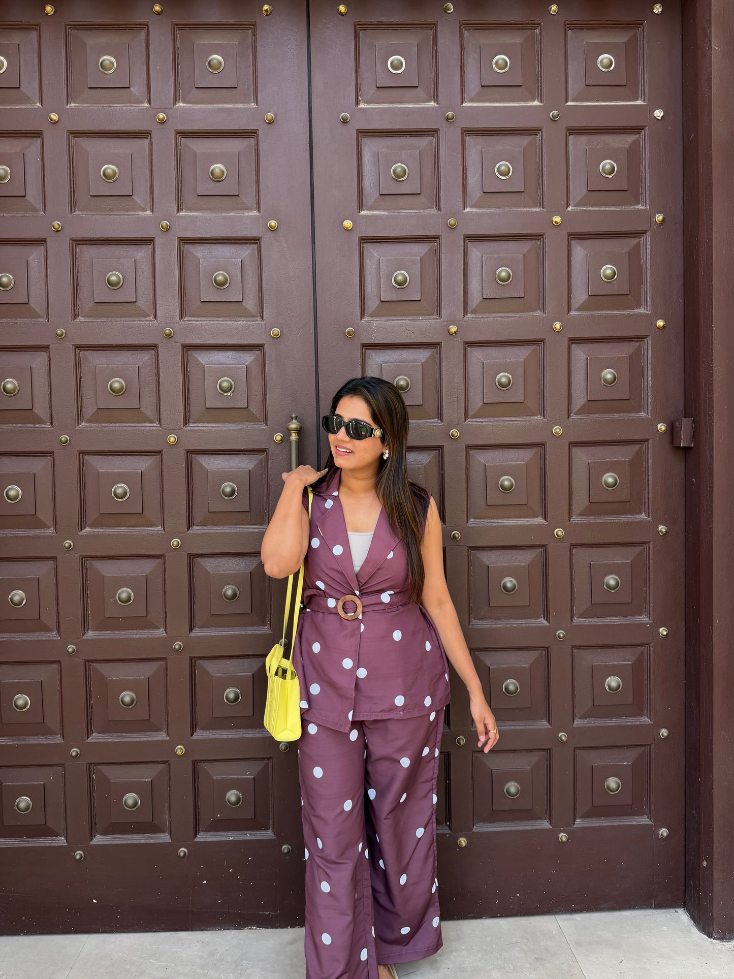 Brown Polka Dot Blazer Set