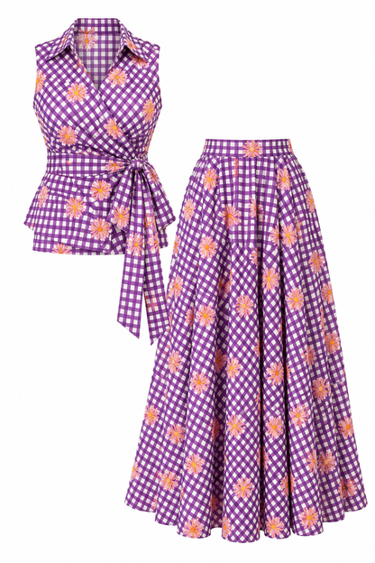 Purple Gingham Skirt Set