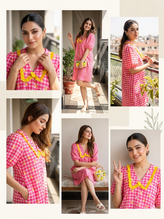 Lemon Gingham Frill Dress