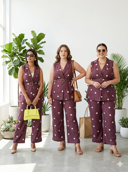 Brown Polka Dot Blazer Set