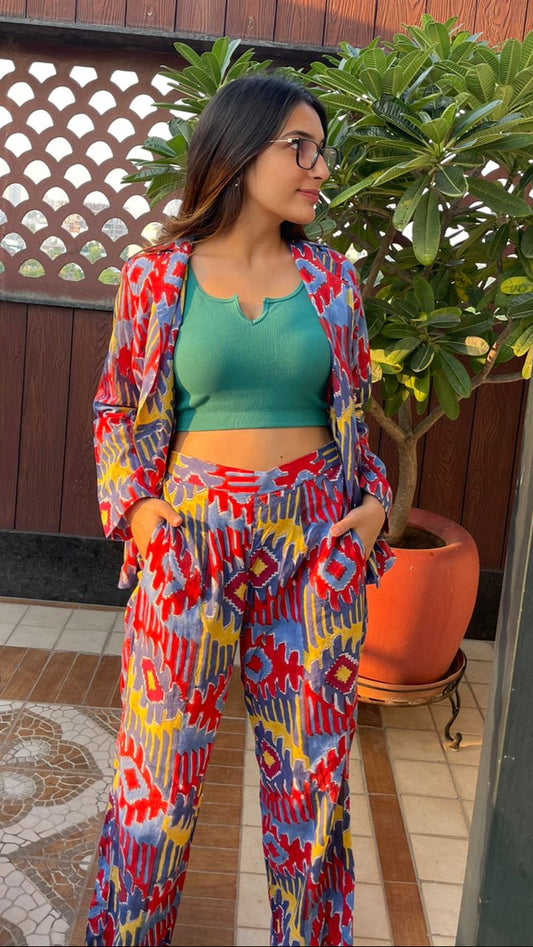 Red Multi Colour Ikat Set