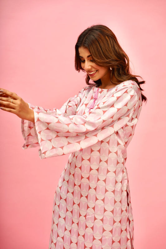 Pink Champagne Set With Cargo Pants