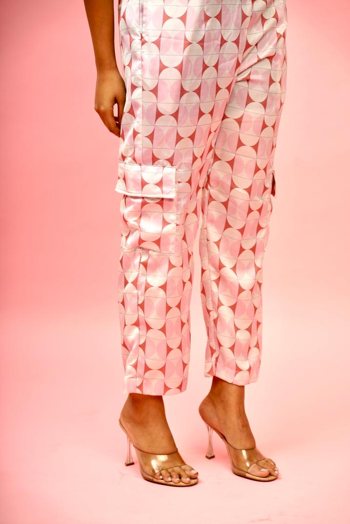 Pink Champagne Set With Cargo Pants