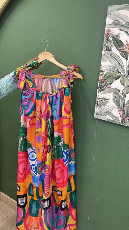 Satin Abstract Slip Dress