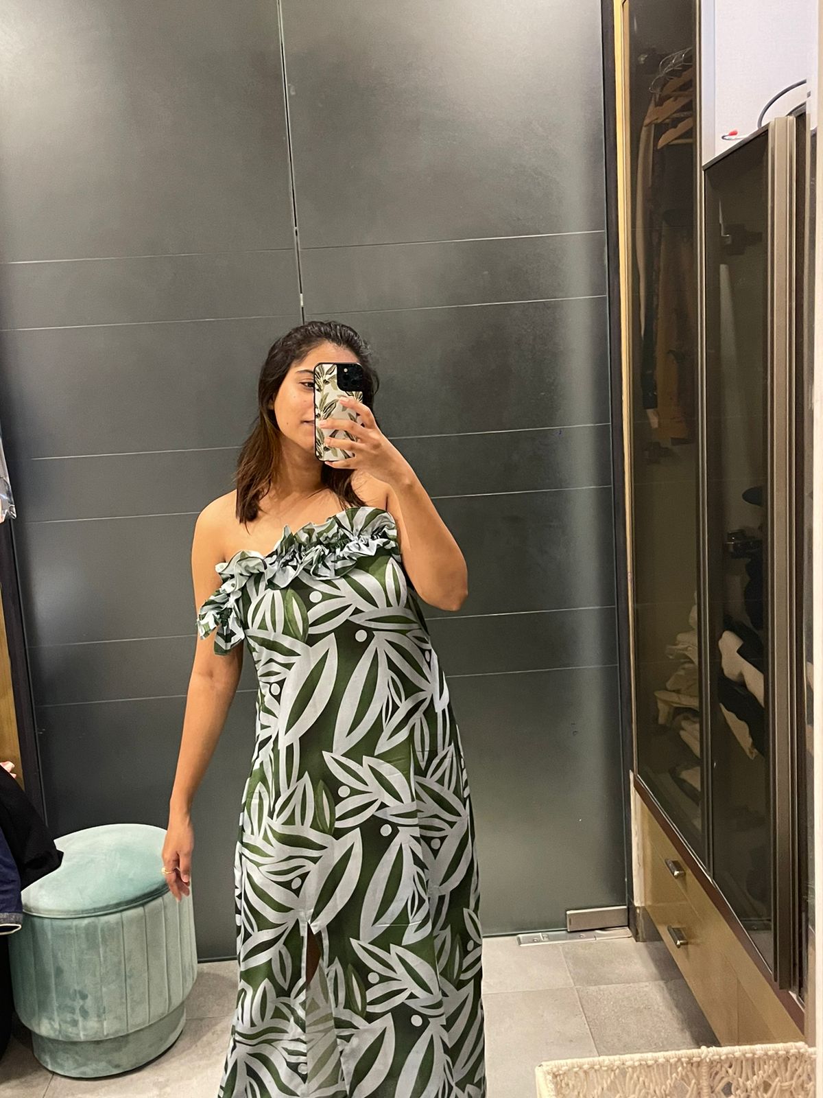 Leafy off shoulder dress