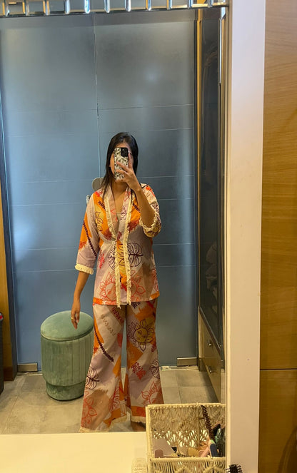 Kimono Blazer With Bell Bottom Pants.
