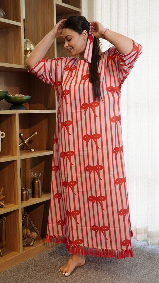 Bow Tassel Satin Dress