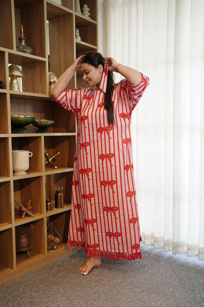 Bow Tassel Satin Dress