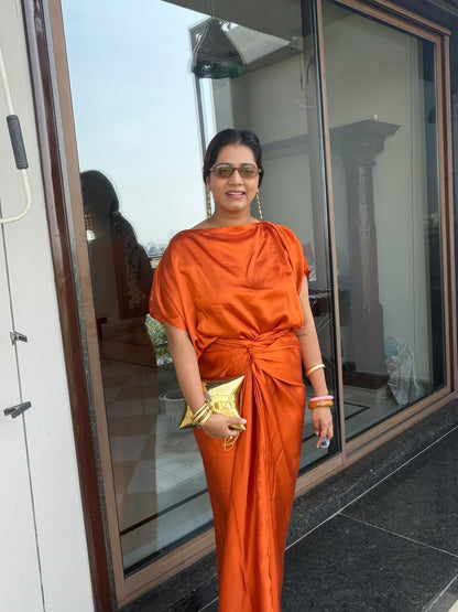 Rust Satin Drape Skirt Set
