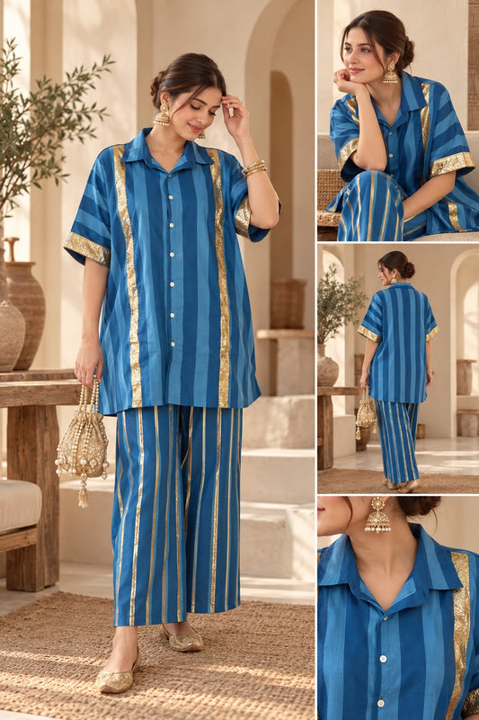 Blue Stripes Lappa Co-ord Set