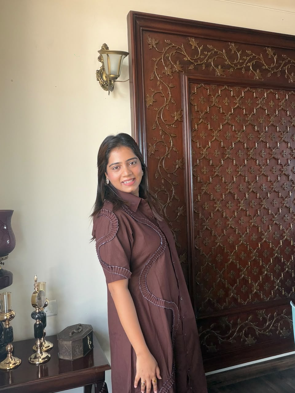 Brown Pleated Dress