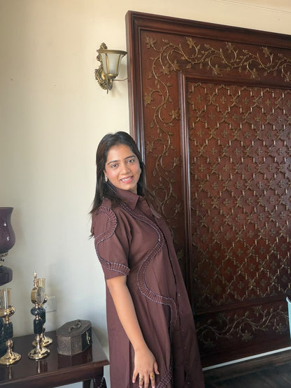 Brown Pleated Dress