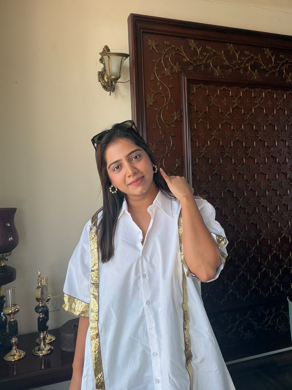 White Festive Shirt With Stripes Pants