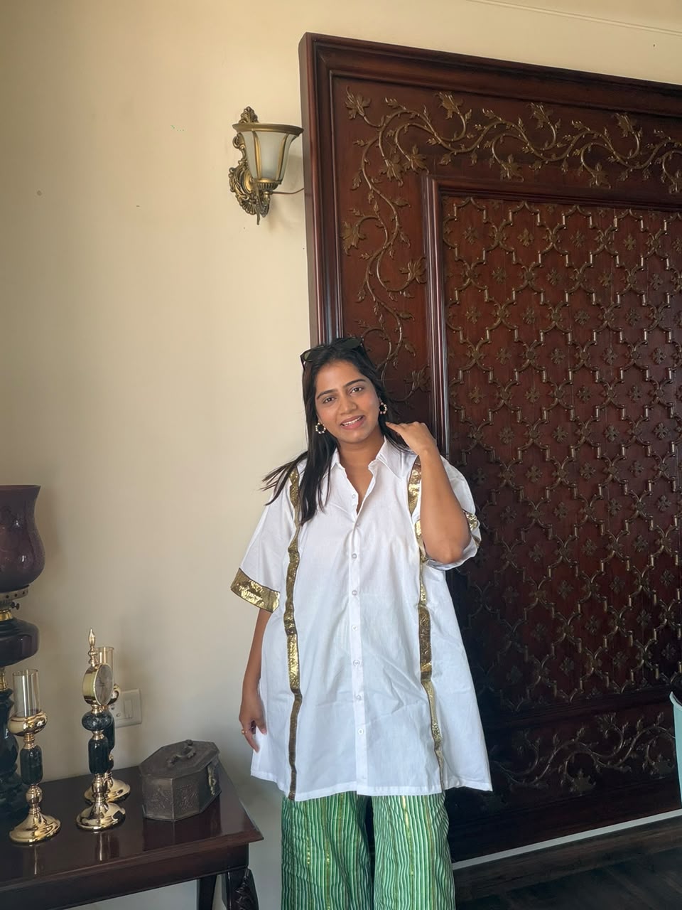 White Festive Shirt With Stripes Pants