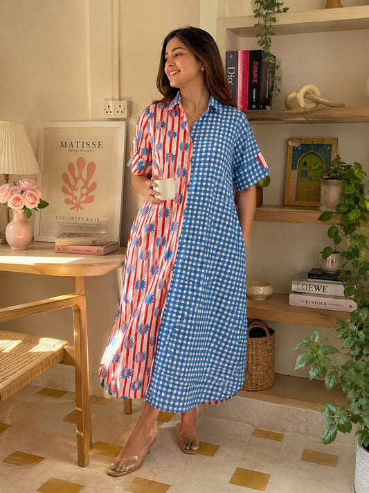 Dual Gingham Shirt Dress