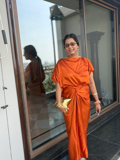 Rust Satin Drape Skirt Set