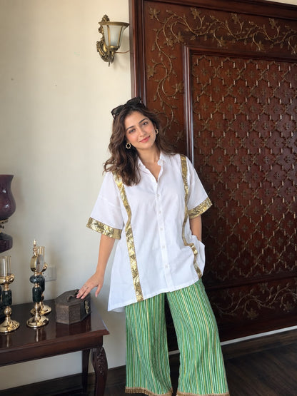 White Festive Shirt With Stripes Pants