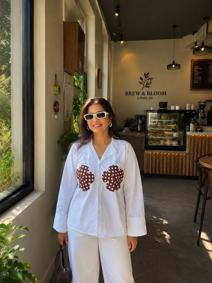 Brown gingham flower shirt