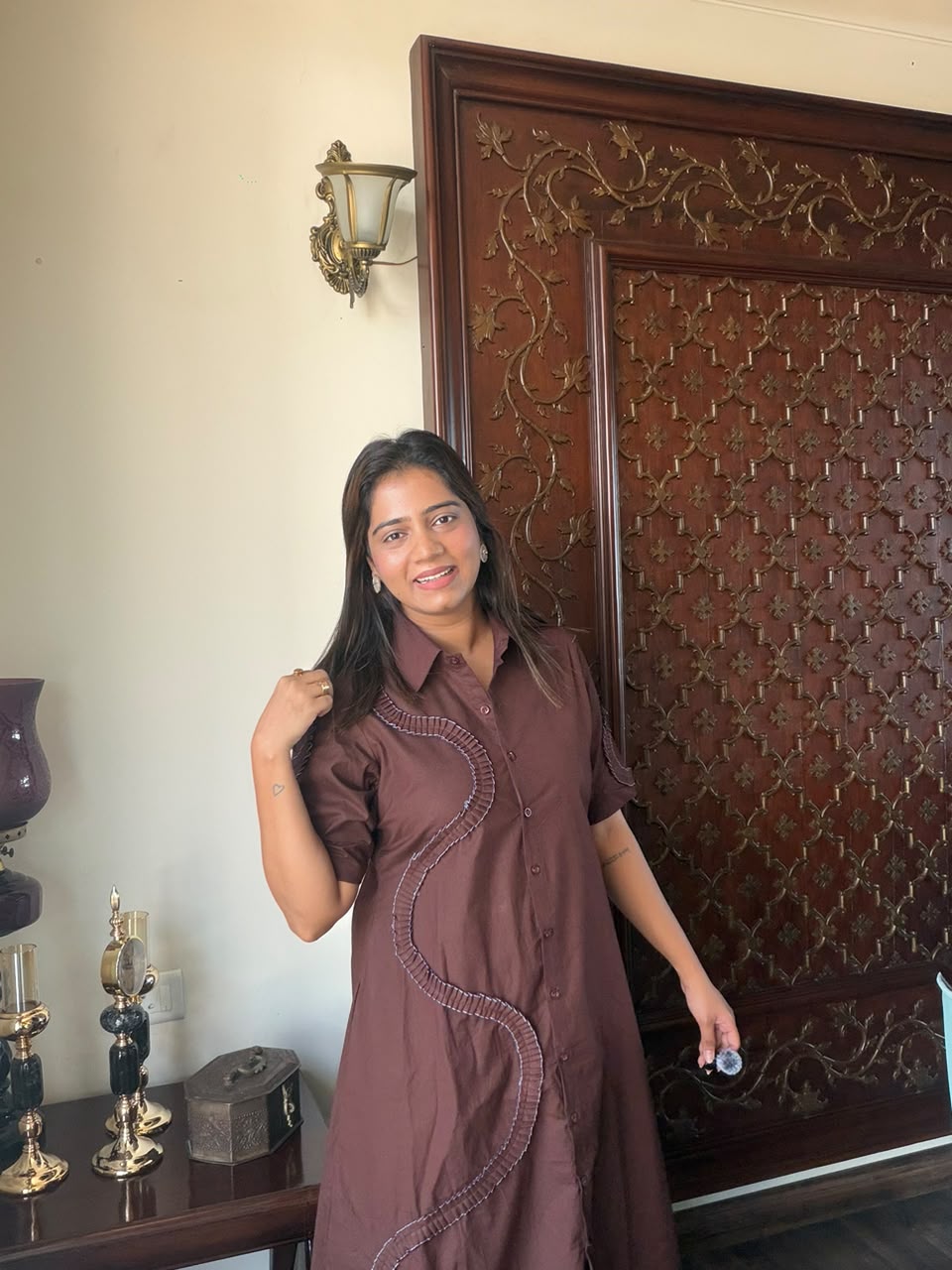 Brown Pleated Dress