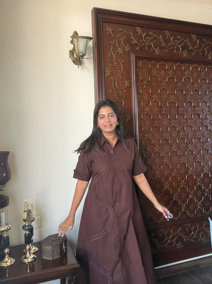 Brown Pleated Dress